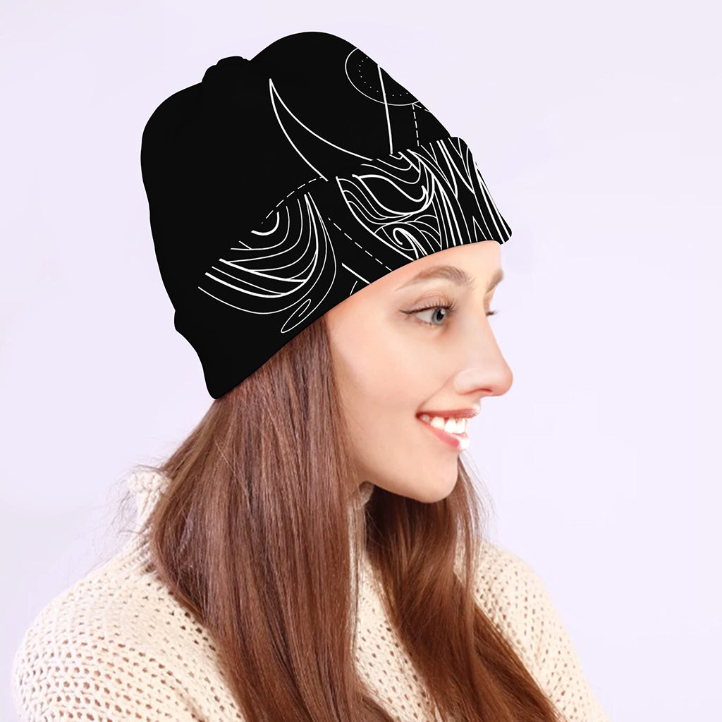 Black And White Aries Sign Print Beanie