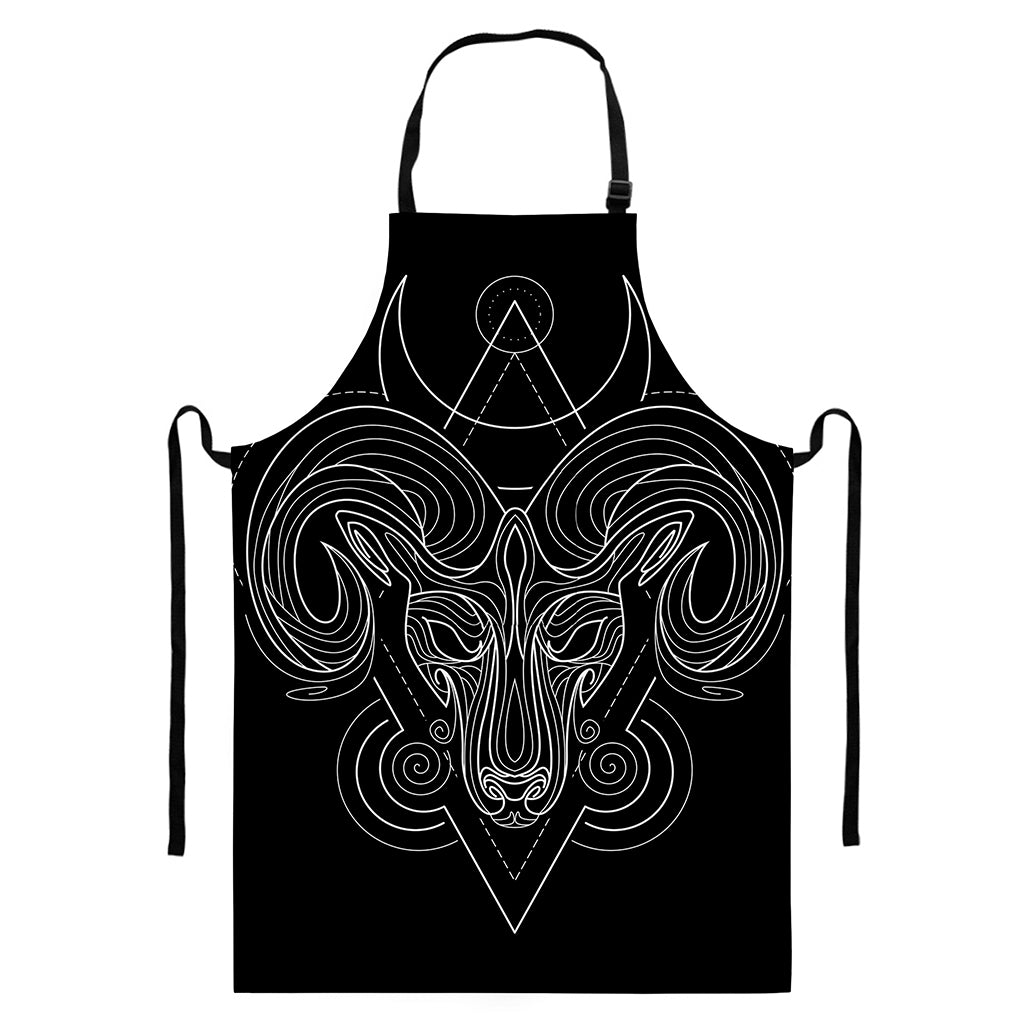 Black And White Aries Sign Print Bib Apron With Pocket