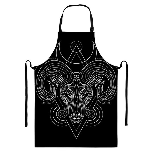 Black And White Aries Sign Print Bib Apron With Pocket