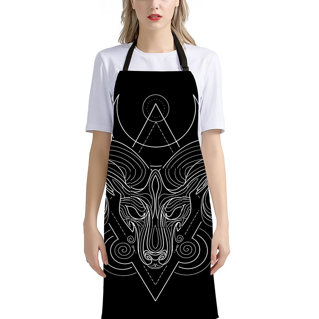 Black And White Aries Sign Print Bib Apron With Pocket