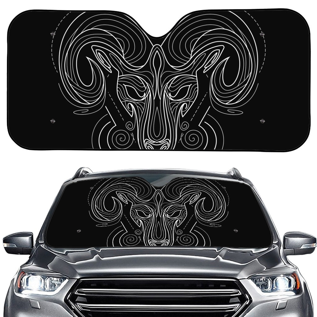 Black And White Aries Sign Print Car Windshield Sun Shade