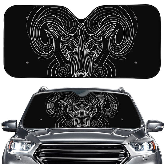 Black And White Aries Sign Print Car Windshield Sun Shade