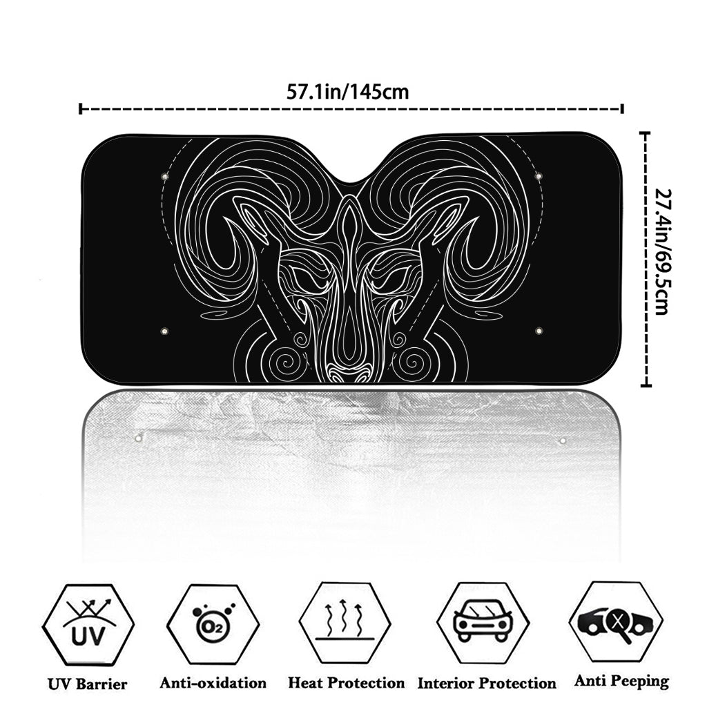 Black And White Aries Sign Print Car Windshield Sun Shade