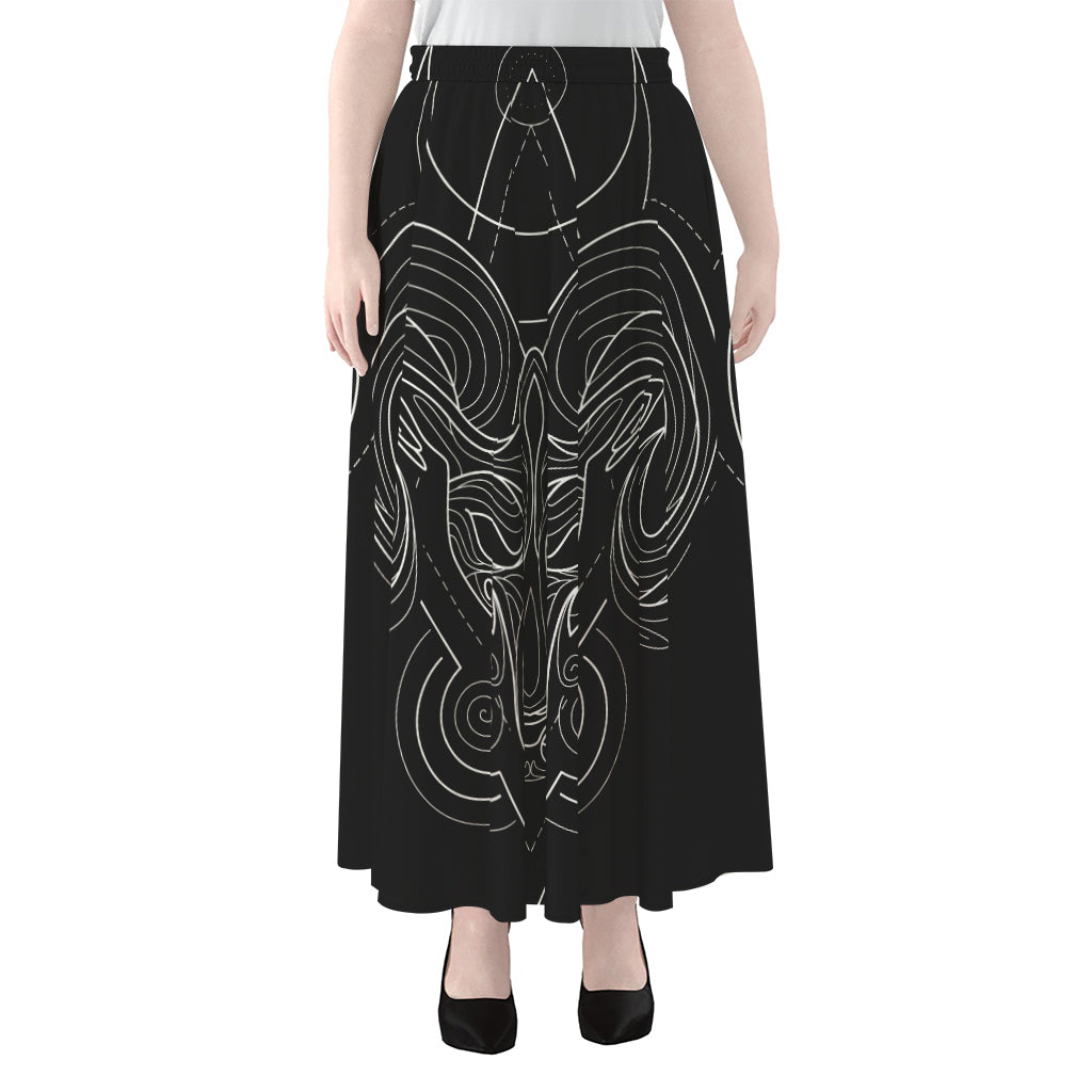 Black And White Aries Sign Print Chiffon Maxi Skirt