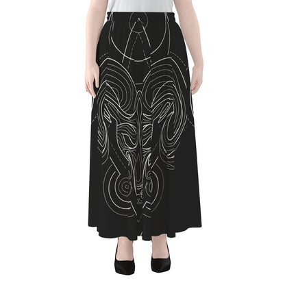 Black And White Aries Sign Print Chiffon Maxi Skirt