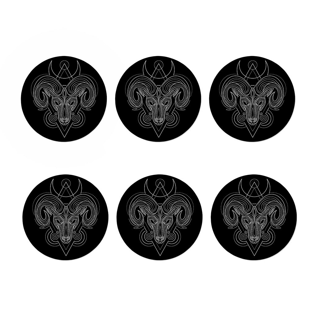 Black And White Aries Sign Print Coaster Set