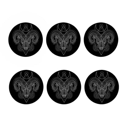 Black And White Aries Sign Print Coaster Set