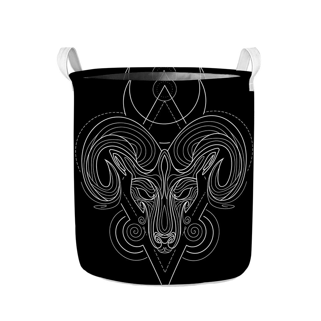 Black And White Aries Sign Print Collapsible Laundry Basket