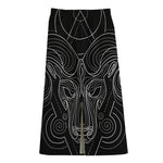 Black And White Aries Sign Print Cotton Front Slit Maxi Skirt