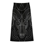 Black And White Aries Sign Print Cotton Front Slit Maxi Skirt