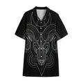 Black And White Aries Sign Print Cotton Hawaiian Shirt