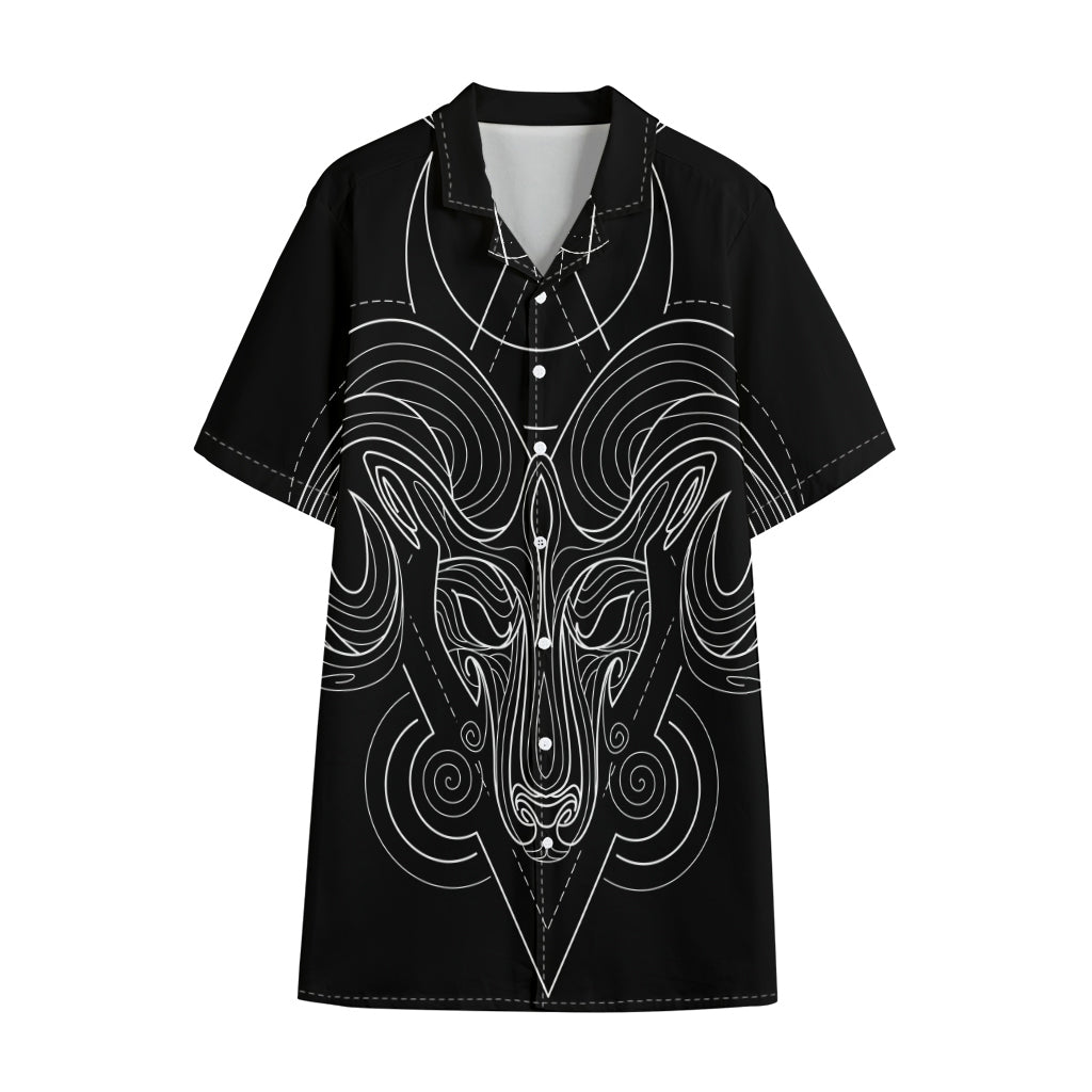 Black And White Aries Sign Print Cotton Hawaiian Shirt