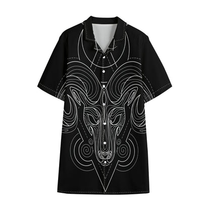Black And White Aries Sign Print Cotton Hawaiian Shirt