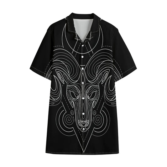Black And White Aries Sign Print Cotton Hawaiian Shirt