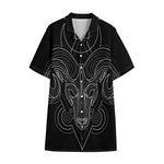 Black And White Aries Sign Print Cotton Hawaiian Shirt