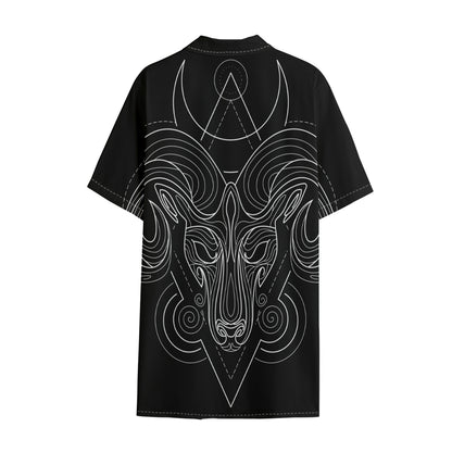 Black And White Aries Sign Print Cotton Hawaiian Shirt