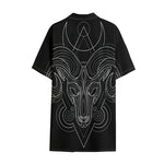 Black And White Aries Sign Print Cotton Hawaiian Shirt