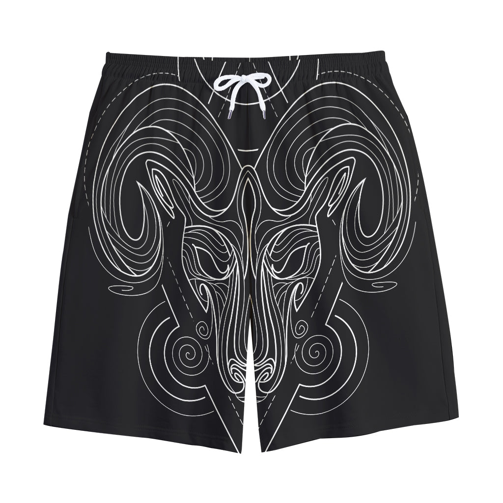 Black And White Aries Sign Print Cotton Shorts