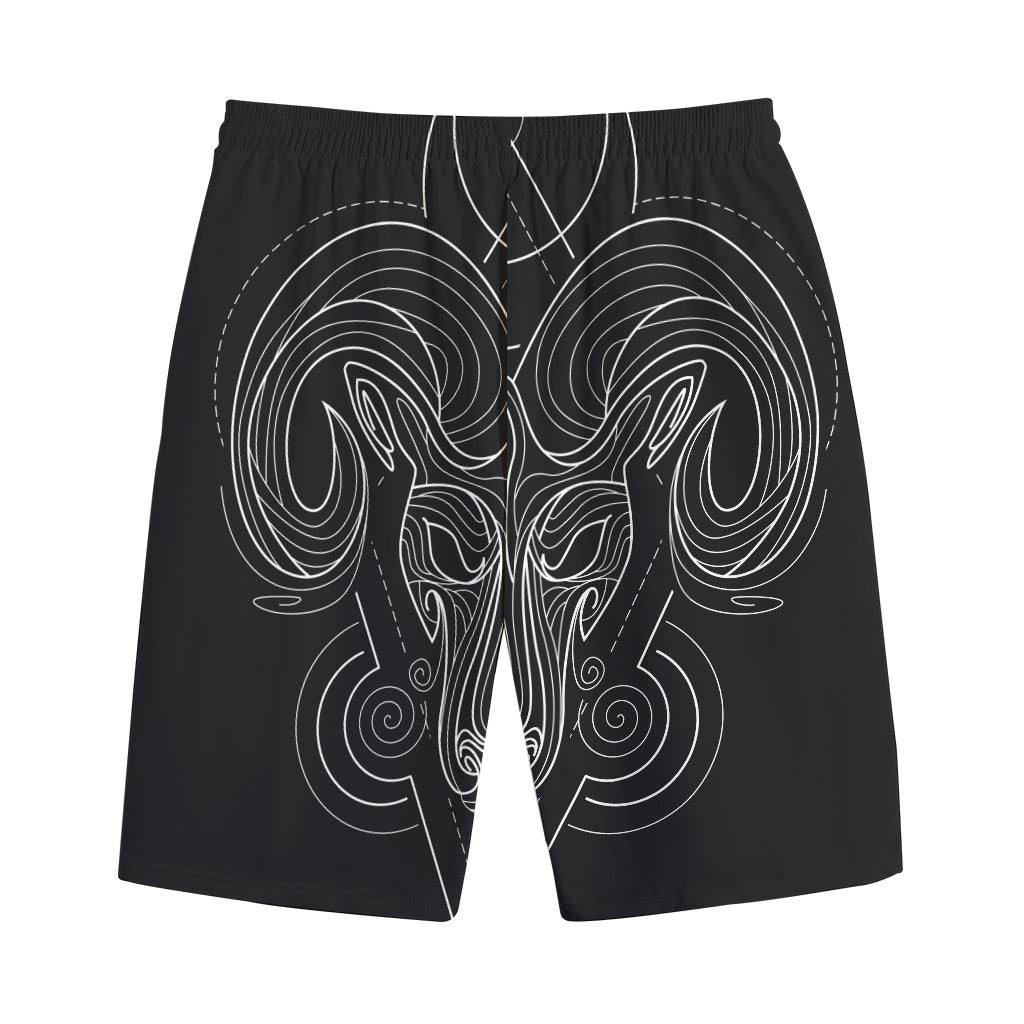 Black And White Aries Sign Print Cotton Shorts