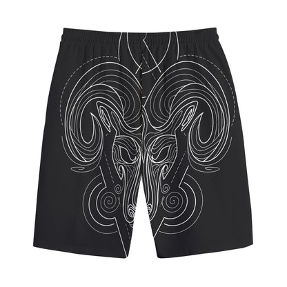 Black And White Aries Sign Print Cotton Shorts