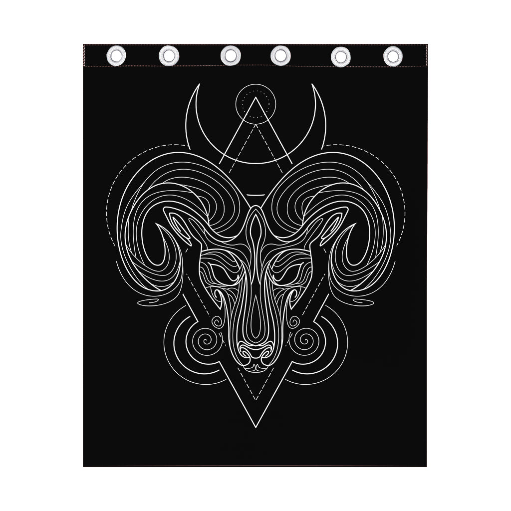 Black And White Aries Sign Print Curtain