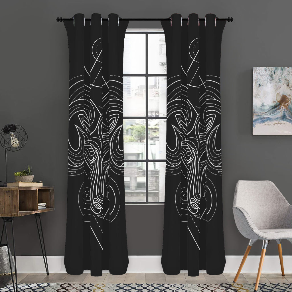 Black And White Aries Sign Print Curtain