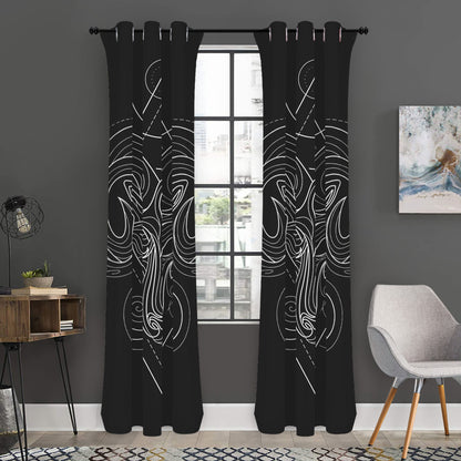 Black And White Aries Sign Print Curtain