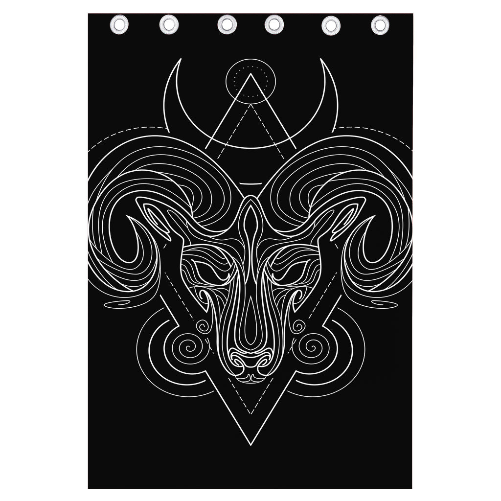 Black And White Aries Sign Print Curtain