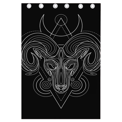Black And White Aries Sign Print Curtain