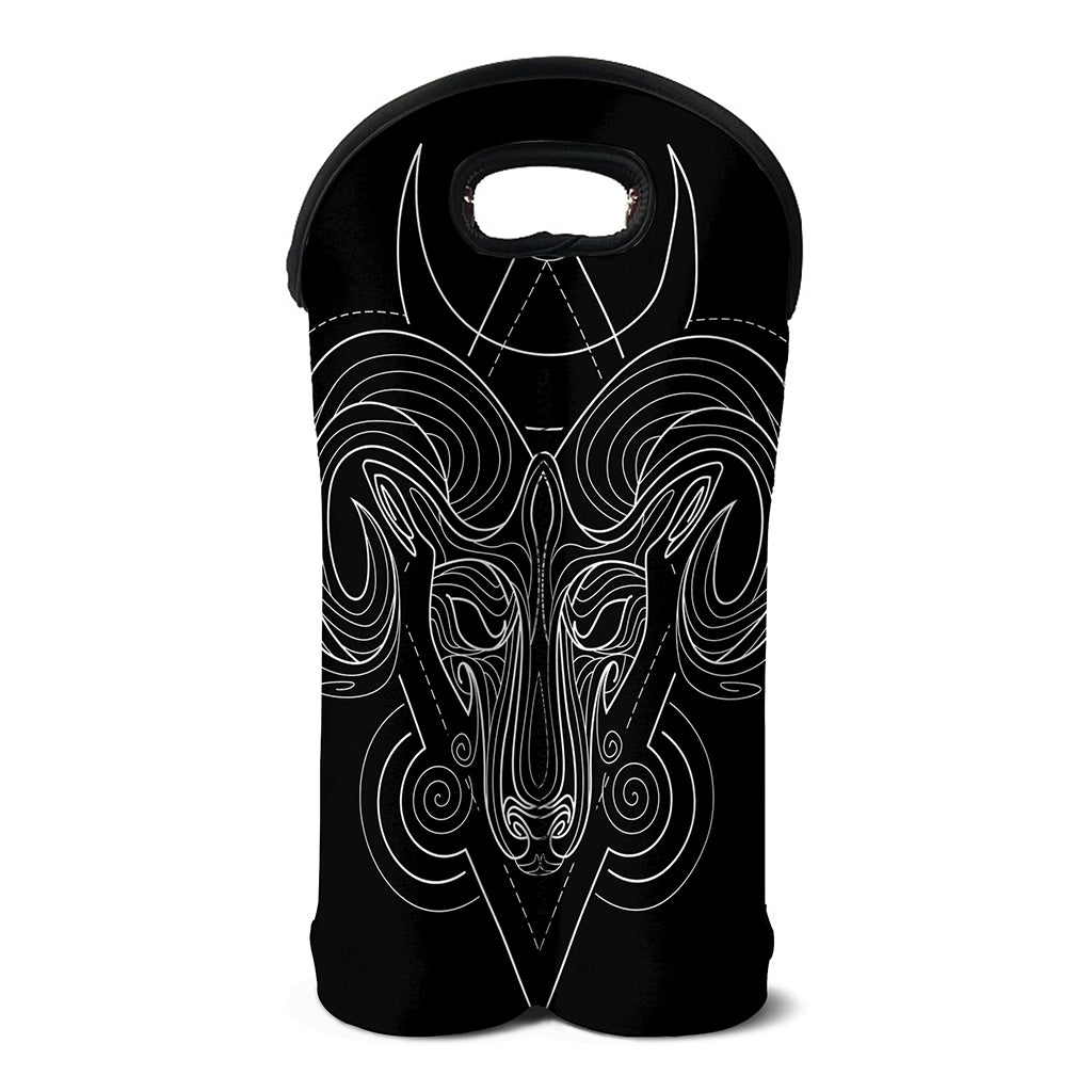 Black And White Aries Sign Print Double Neoprene Wine Tote