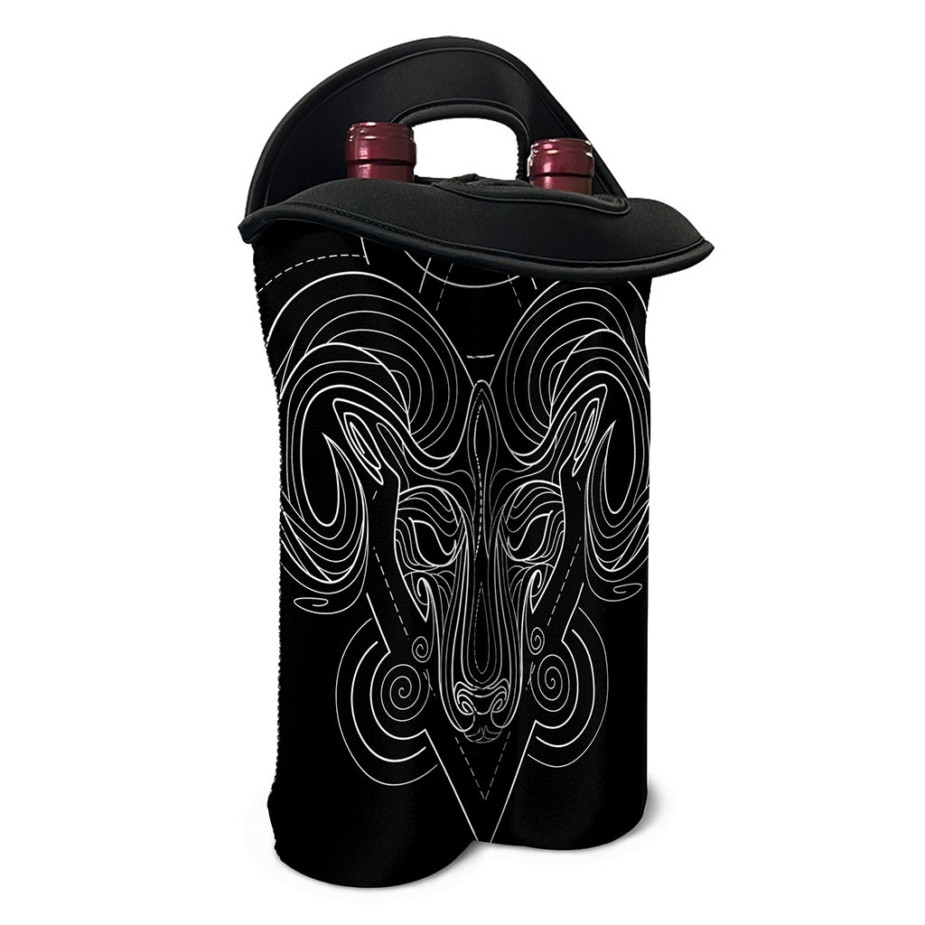 Black And White Aries Sign Print Double Neoprene Wine Tote