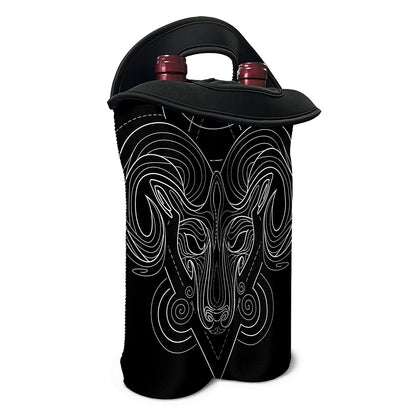 Black And White Aries Sign Print Double Neoprene Wine Tote