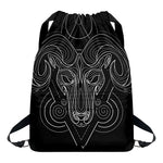 Black And White Aries Sign Print Drawstring Backpack
