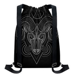 Black And White Aries Sign Print Drawstring Backpack