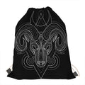 Black And White Aries Sign Print Drawstring Bag