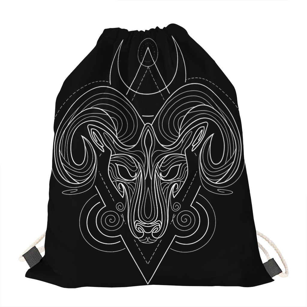 Black And White Aries Sign Print Drawstring Bag