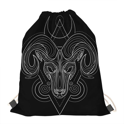 Black And White Aries Sign Print Drawstring Bag