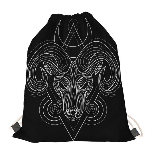 Black And White Aries Sign Print Drawstring Bag