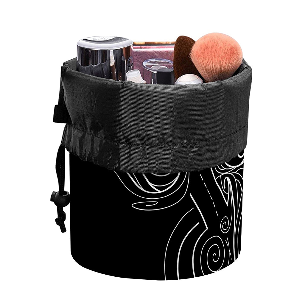 Black And White Aries Sign Print Drawstring Makeup Bag