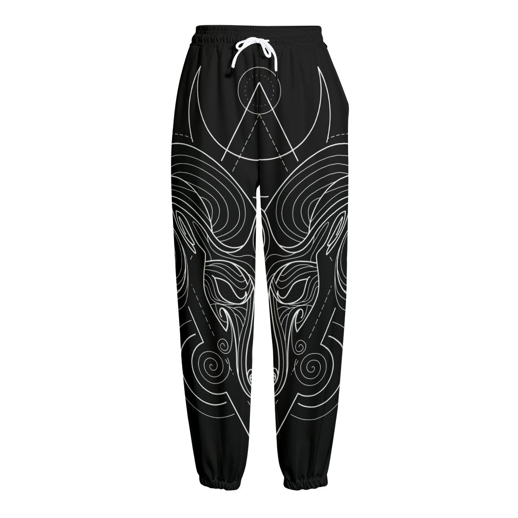 Black And White Aries Sign Print Fleece Lined Knit Pants