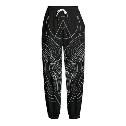 Black And White Aries Sign Print Fleece Lined Knit Pants