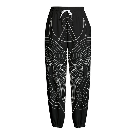 Black And White Aries Sign Print Fleece Lined Knit Pants