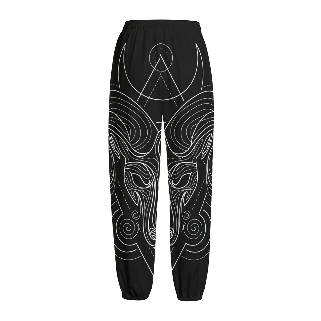 Black And White Aries Sign Print Fleece Lined Knit Pants