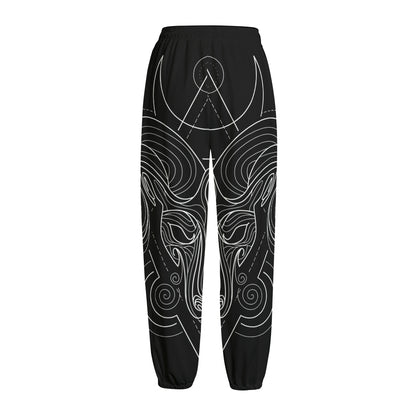 Black And White Aries Sign Print Fleece Lined Knit Pants