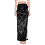 Black And White Aries Sign Print High Slit Maxi Skirt