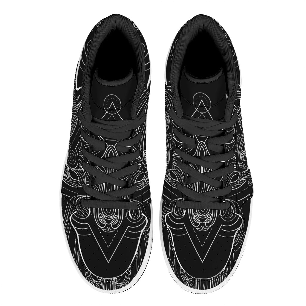 Black And White Aries Sign Print High Top Leather Sneakers