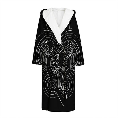 Black And White Aries Sign Print Hooded Bathrobe