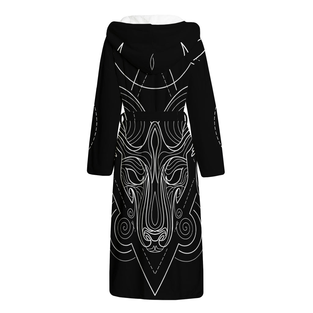 Black And White Aries Sign Print Hooded Bathrobe