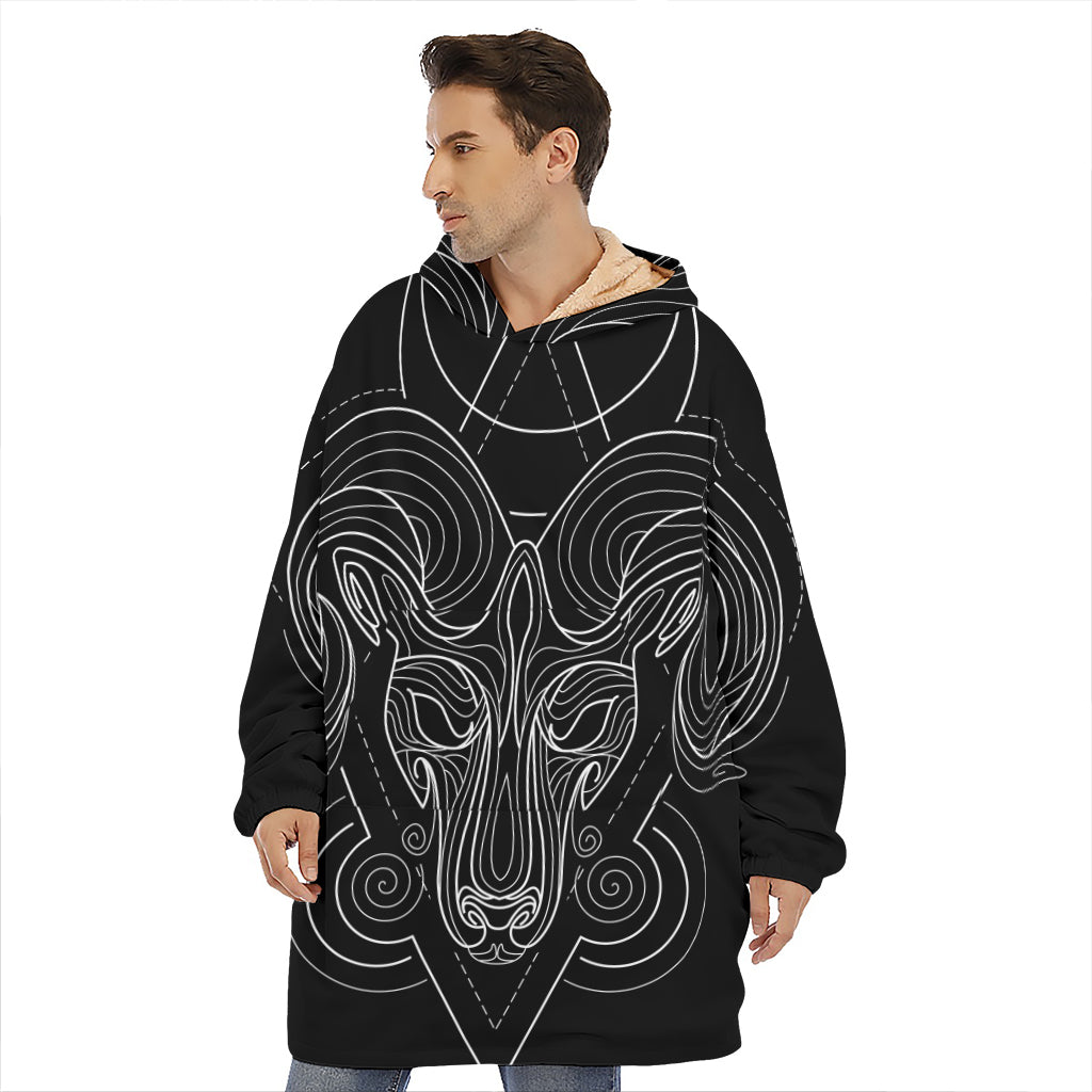 Black And White Aries Sign Print Hoodie Blanket