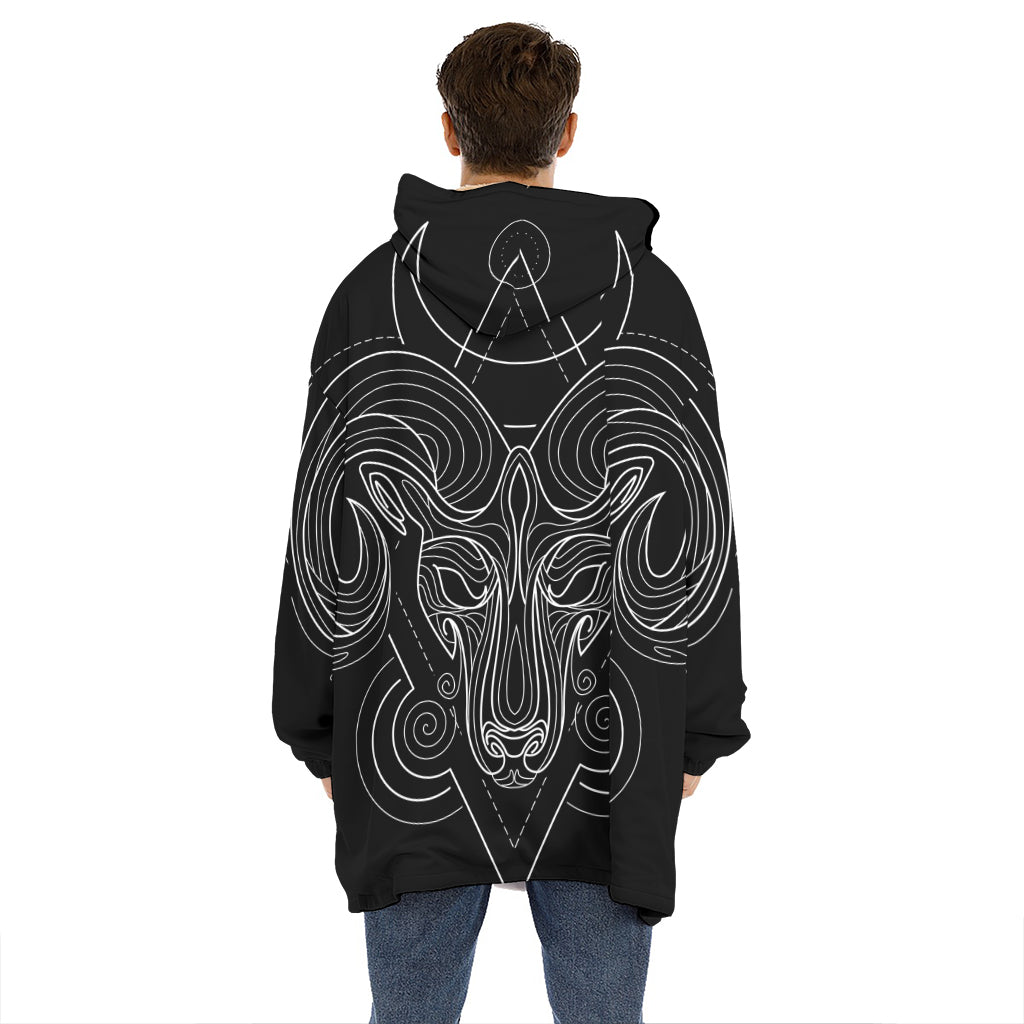 Black And White Aries Sign Print Hoodie Blanket
